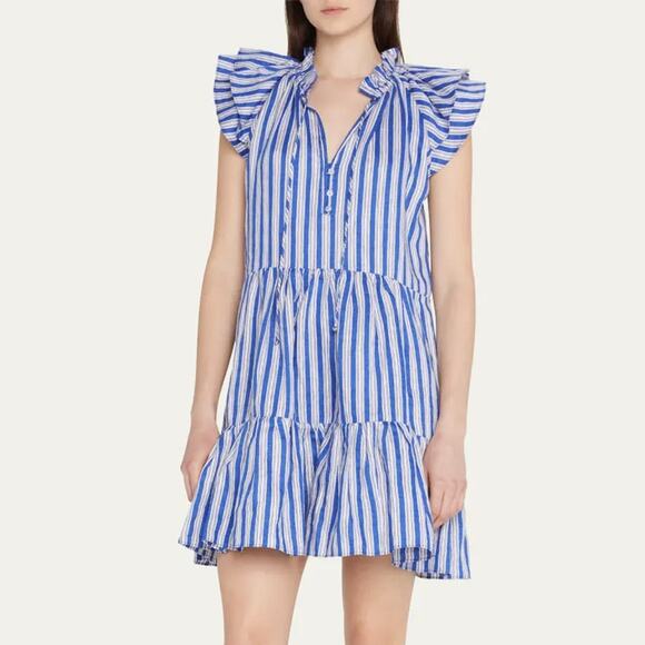 Veronica Beard Dee Blue White Striped Flutter Sleeve Dress Size 4 - Picture 1 of 6